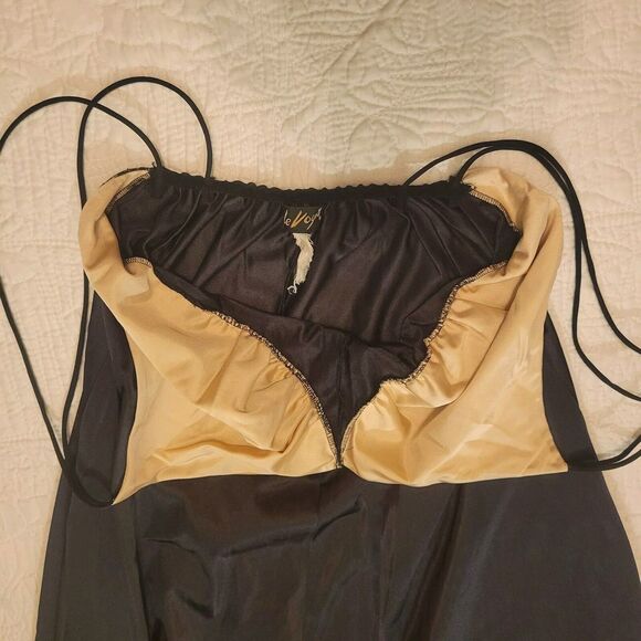 Le Voy's Black Maxi Satin Slip Dress Nightgown Lace Bust Vintage Medium - Picture 15 of 15